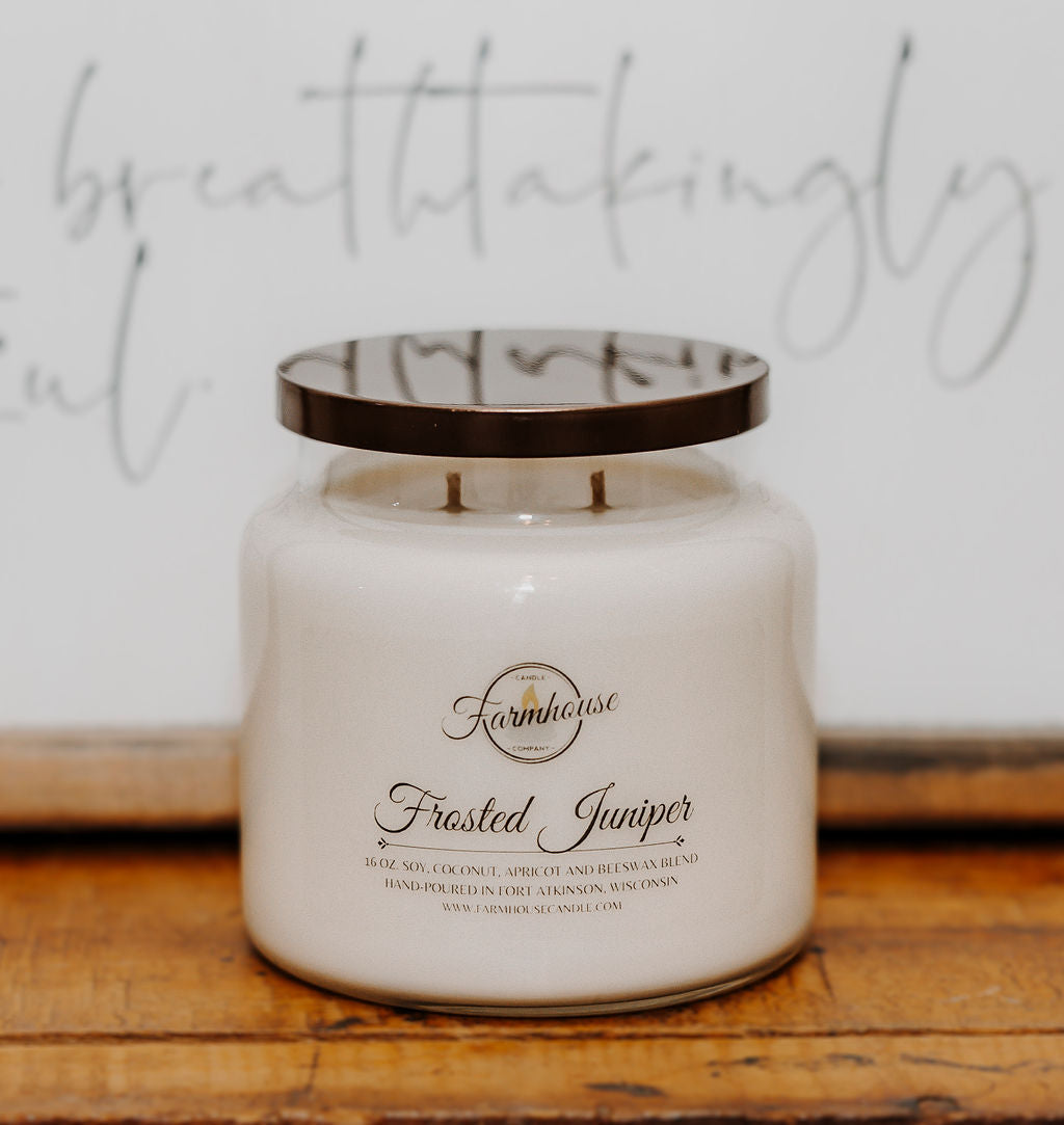 16 oz. Frosted Juniper Candle - Farmhouse Candle Company